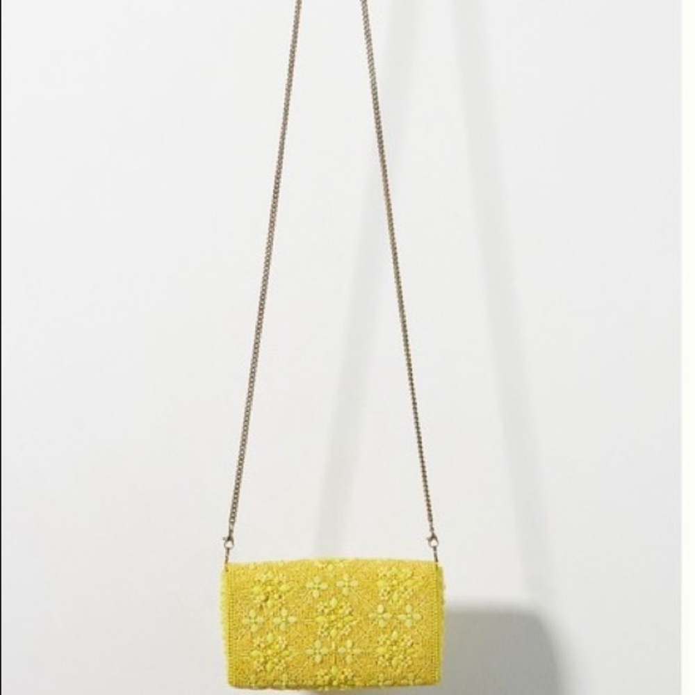 Anthropologie Tonal Beaded Yellow Cross Body Bag